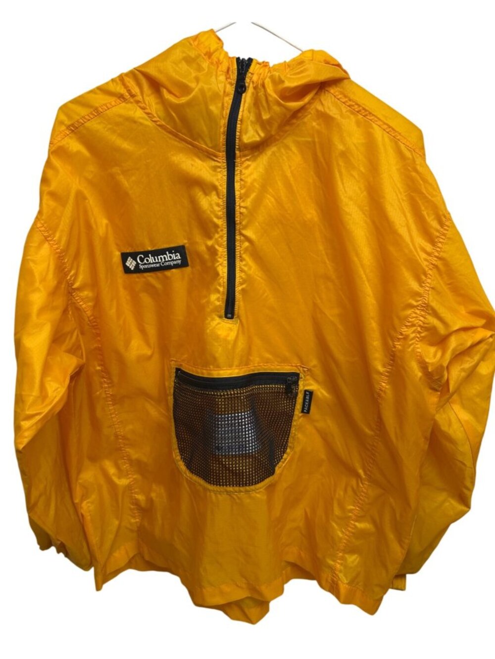 Columbia Boys 14-16 Yellow Packable Windbreaker Jacket Hood Half Zip Pocket - Picture 2 of 10